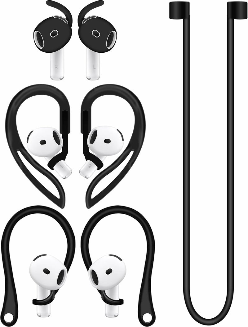 A-Focus Anti-Slip Set for AirPods 4 Silicone Adjustable Ear Hook Ergonomic Design Wings Wingtip Ear Hooks Tips Strap Sport Earbuds Accessories Eartip Compatible with AirPods 4th Black - Image 1